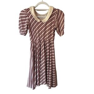 Little & Lively Red Cream Striped Puff Sleeve Dress Size 9/10 Christmas Festive